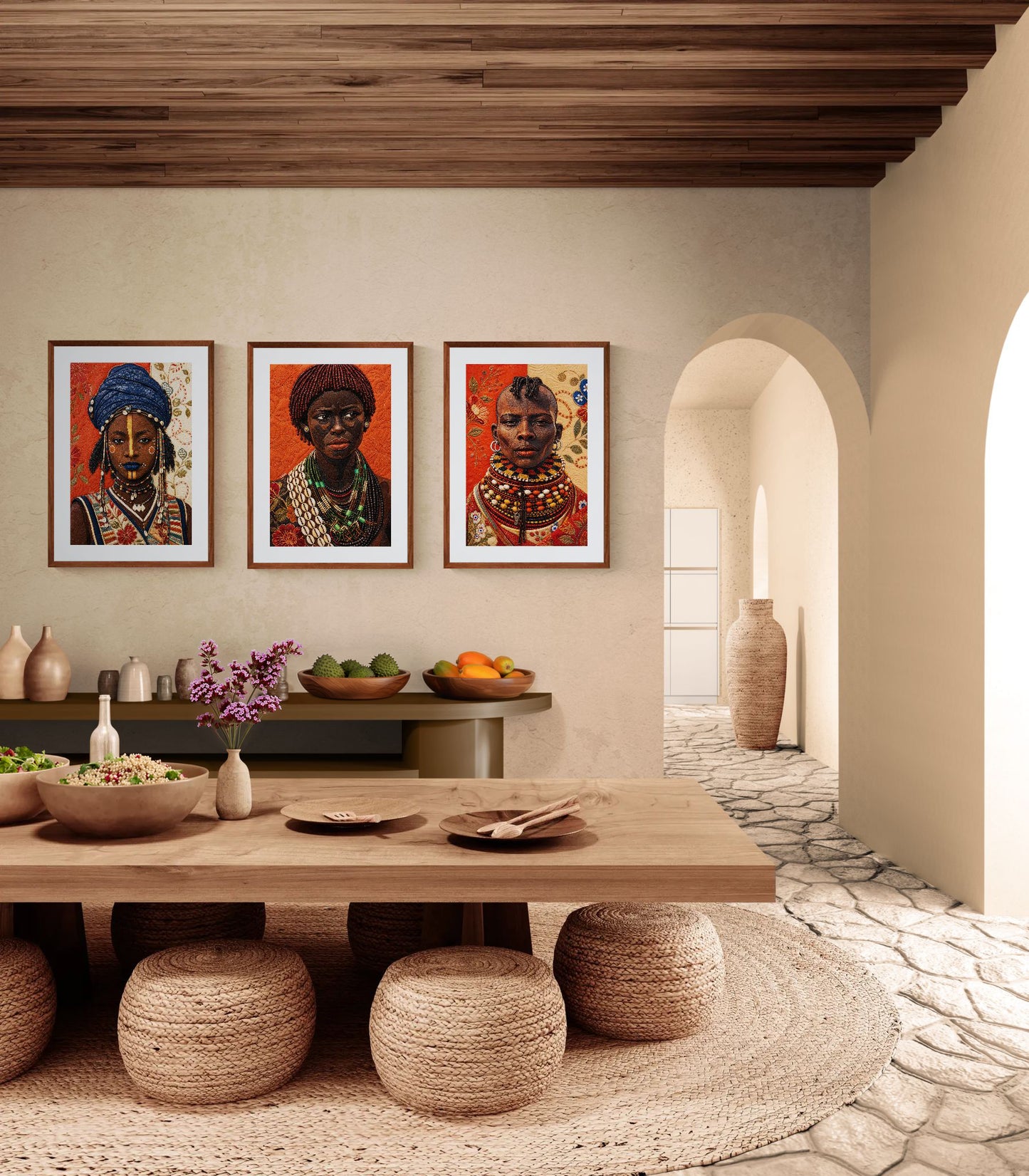Afrikanische Frau Perlen-Wandkunst Quilt-Poster