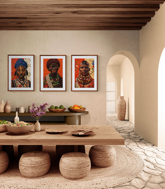 African Woman Beaded Wall Art Quilted-Style Matte Paper Poster