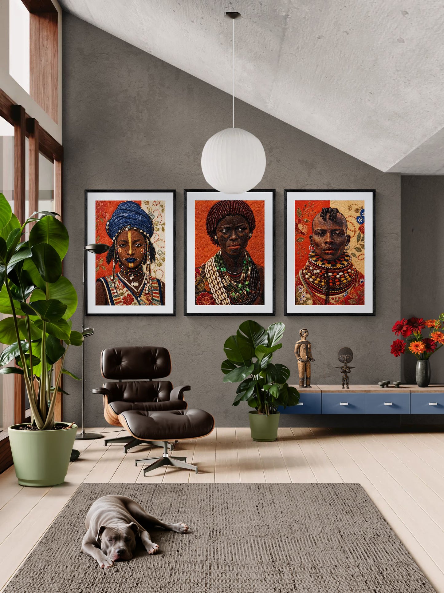 Afrikanische Frau Perlen-Wandkunst Quilt-Poster