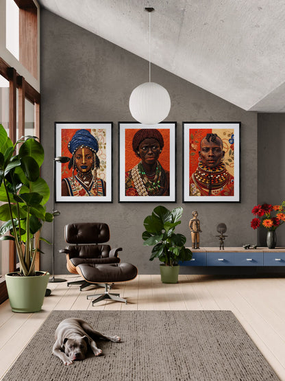 Afrikanische Frau Perlen-Wandkunst Quilt-Poster