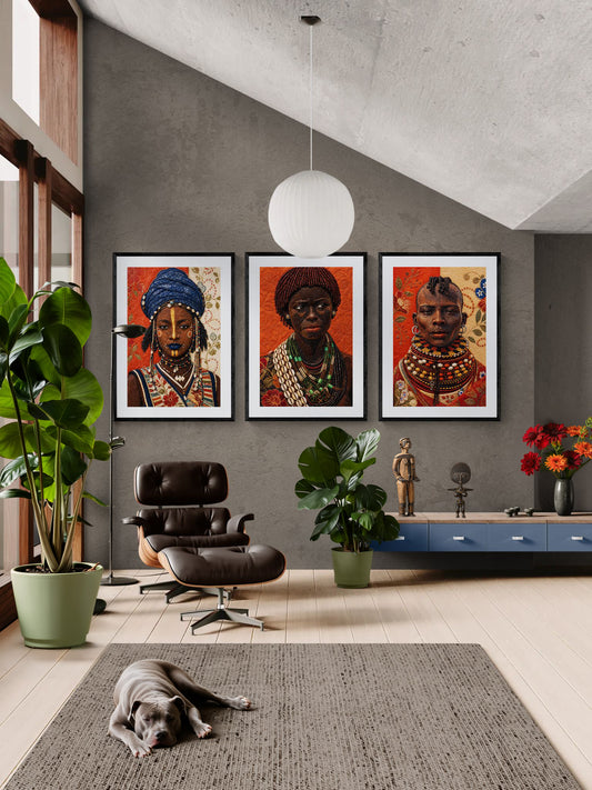 African Woman Beaded Wall Art Quilted-Style Matte Paper Poster