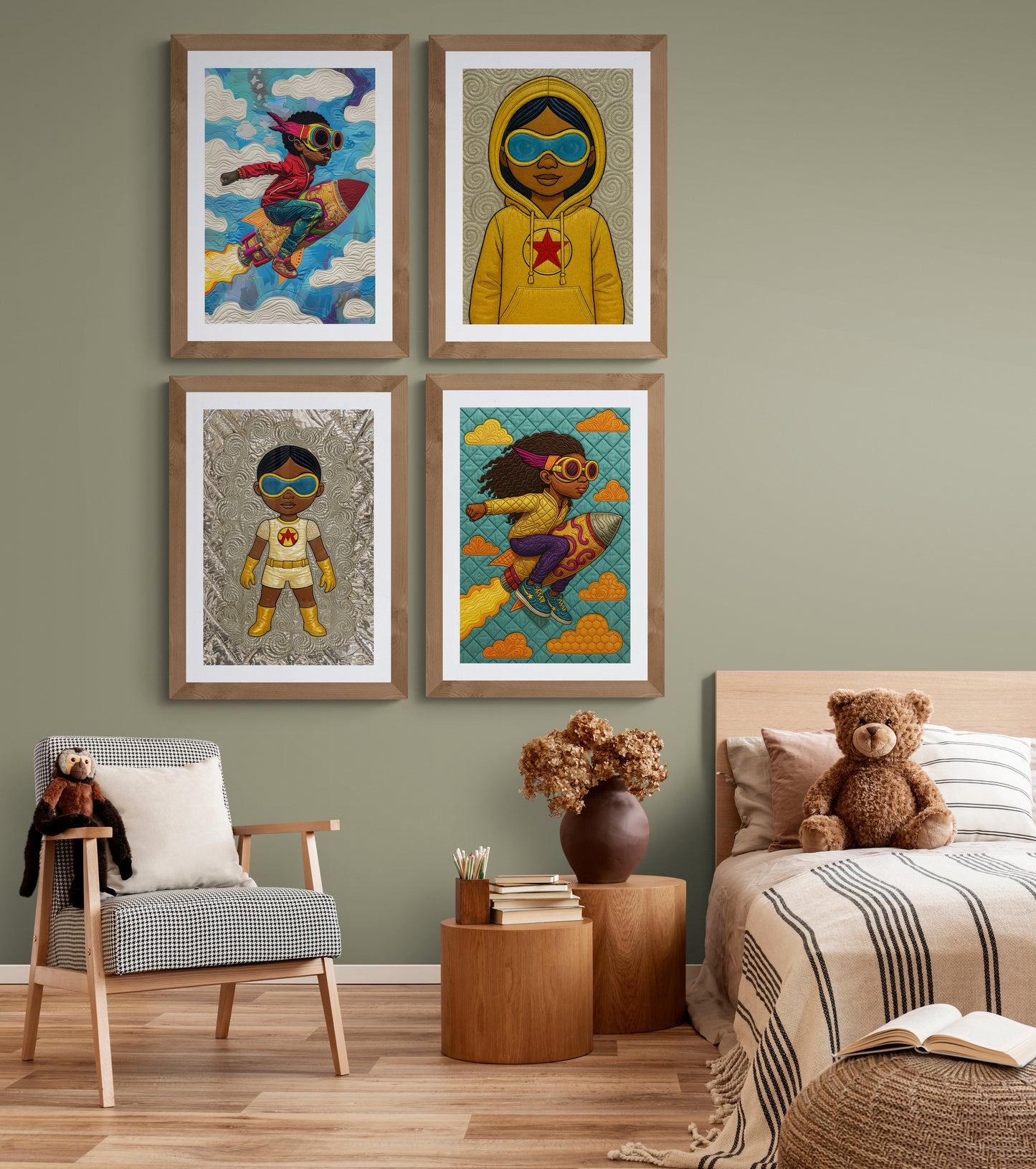 Afro-Galactic Young Hero in Golden Suit Matte Paper Poster