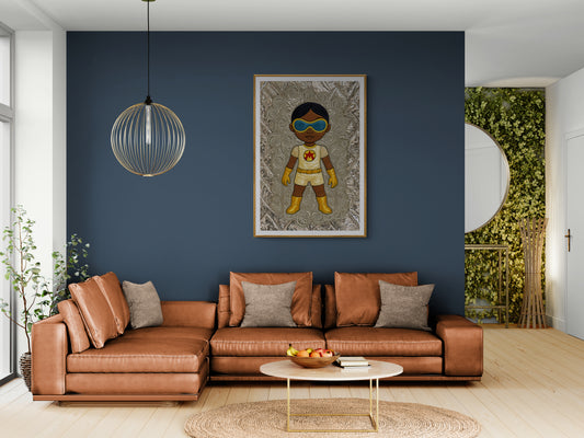 Afro-Galactic Young Hero in Golden Suit Matte Paper Poster