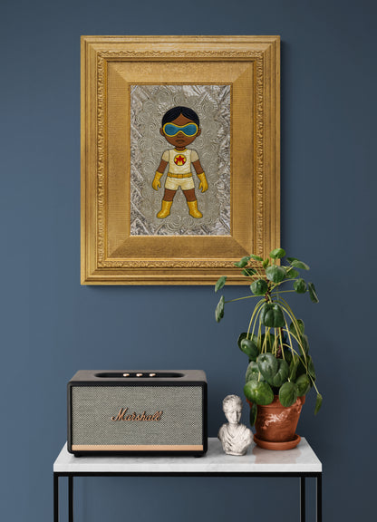 Afro-Galactic Young Hero in Golden Suit Matte Paper Poster