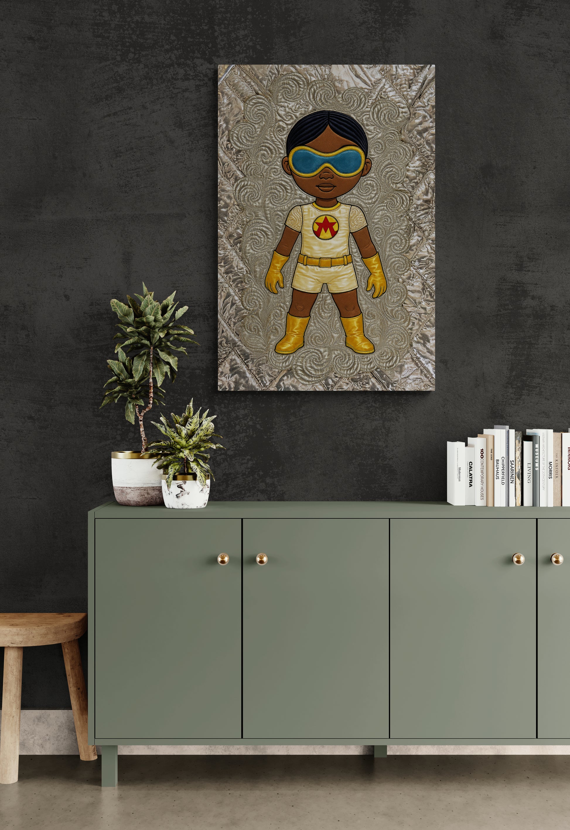 Afro-Galactic Young Hero in Golden Suit Matte Paper Poster