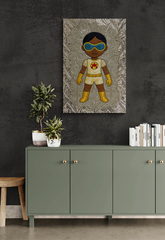 Afro-Galactic Young Hero in Golden Suit Matte Paper Poster