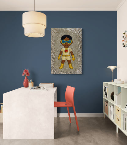 Afro-Galactic Young Hero in Golden Suit Matte Paper Poster