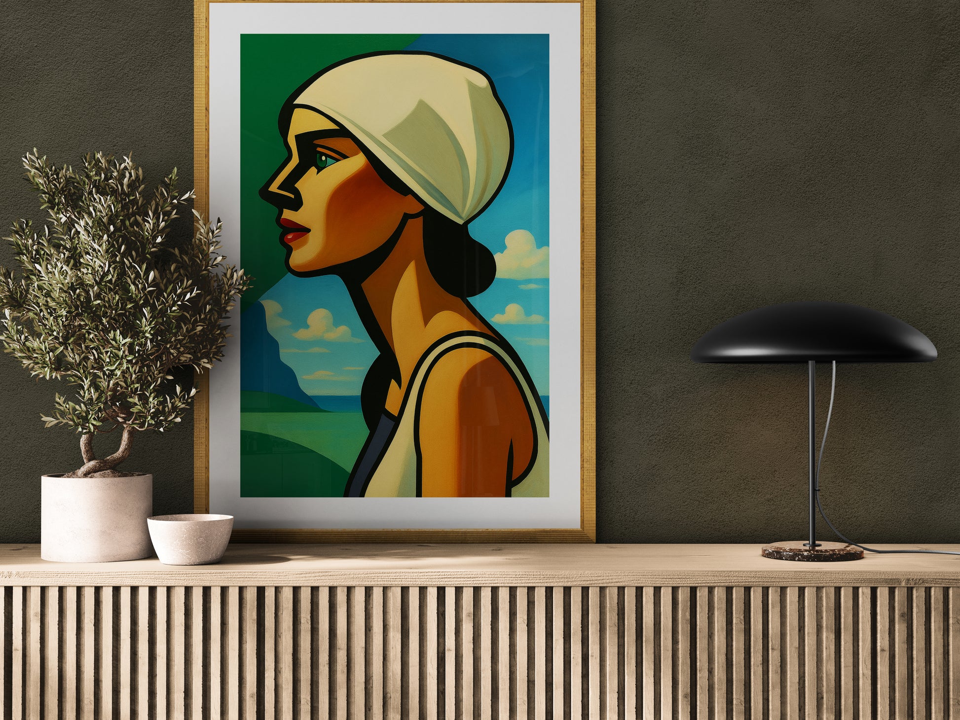 Art Deco Woman Portrait by the Sea Matte Paper Poster