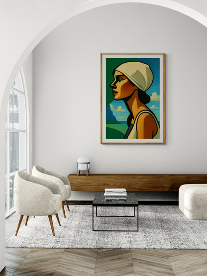 Art Deco Woman Portrait by the Sea Matte Paper Poster