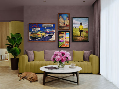 Autobahn Chase Framed Canvas Quilted-Style Pop-Art