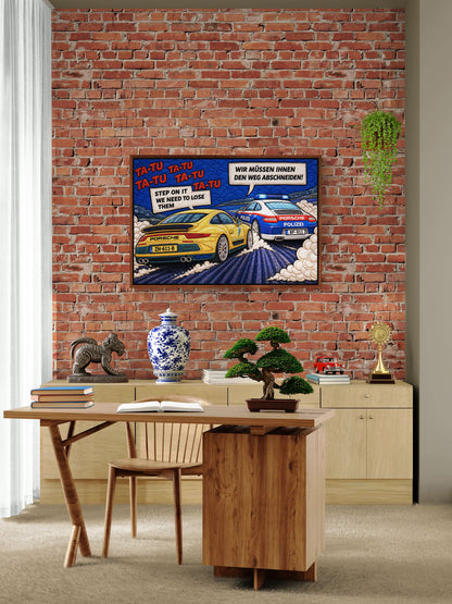 Autobahn Chase Framed Canvas Quilted-Style Pop-Art