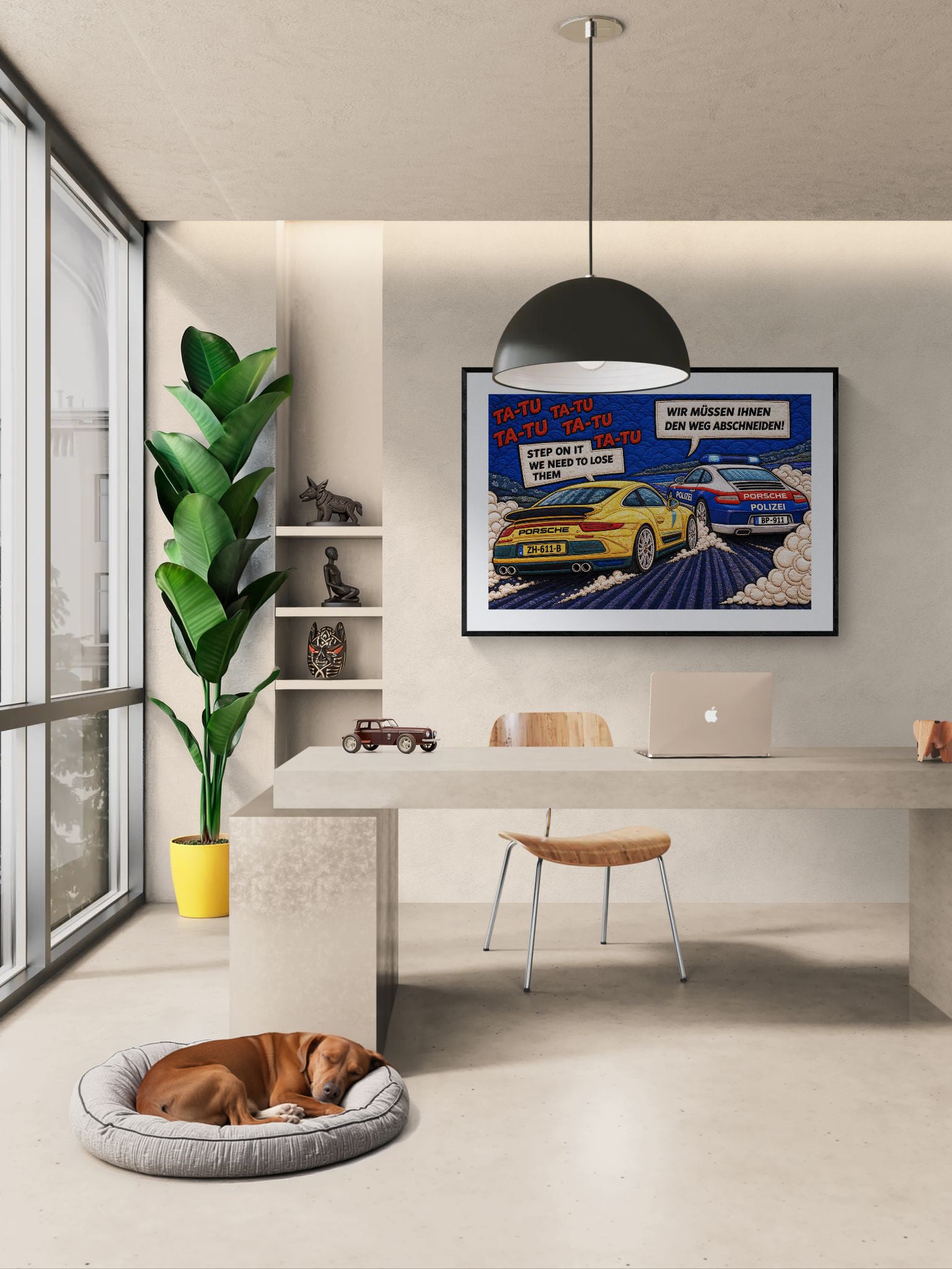 Autobahn Chase Museum Quality Matte Paper Poster Quilt-Inspired Pop-Ar