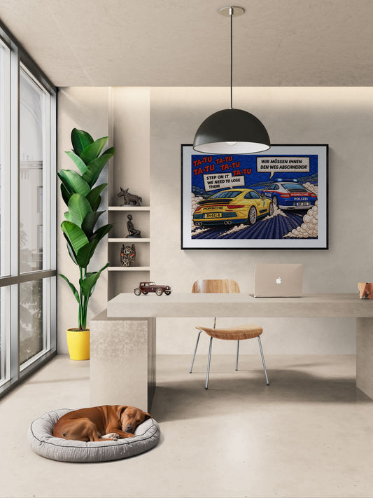 Autobahn Chase Museum Quality Matte Paper Poster Quilt-Inspired Pop-Ar