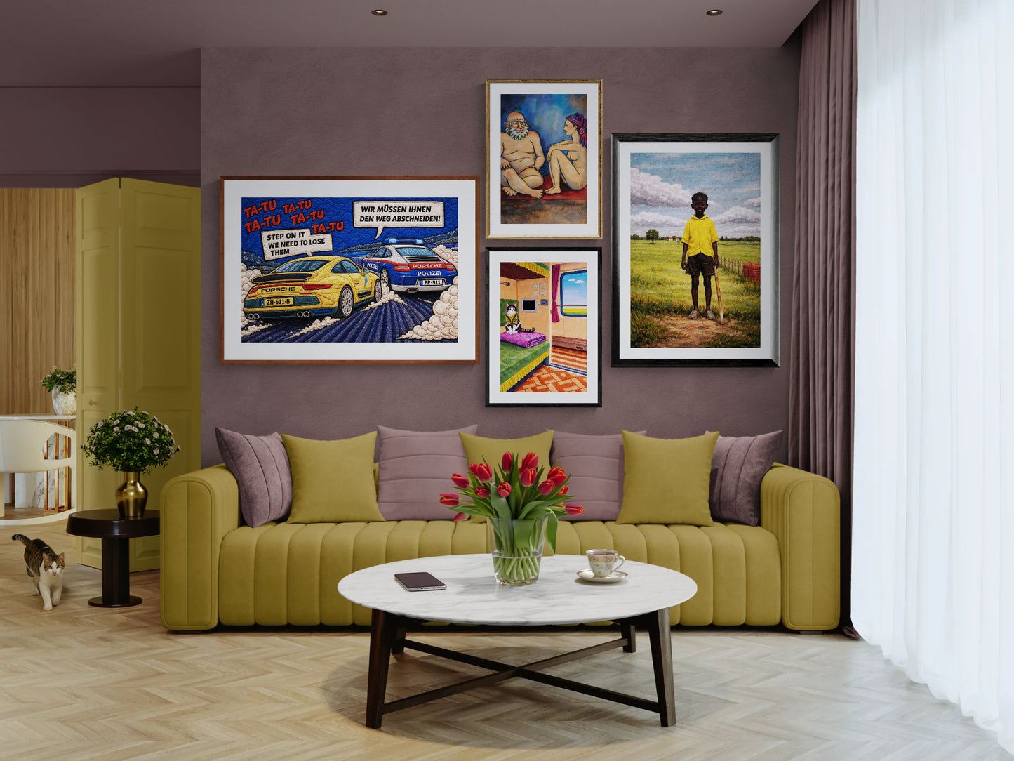 Autobahn Chase Museum Quality Matte Paper Poster Quilt-Inspired Pop-Ar
