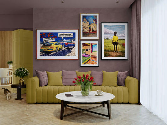 Autobahn Chase Museum Quality Matte Paper Poster Quilt-Inspired Pop-Ar