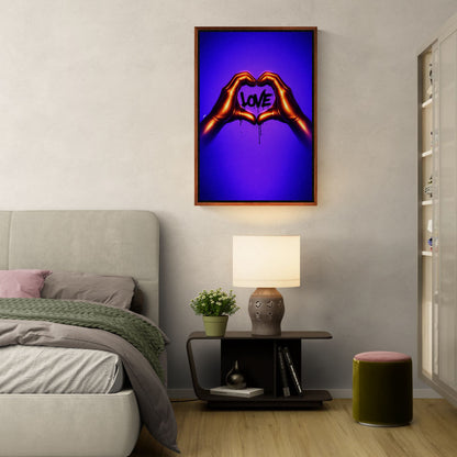 Black Love Hands Neon-Graffiti Pop-Art Framed Canvas