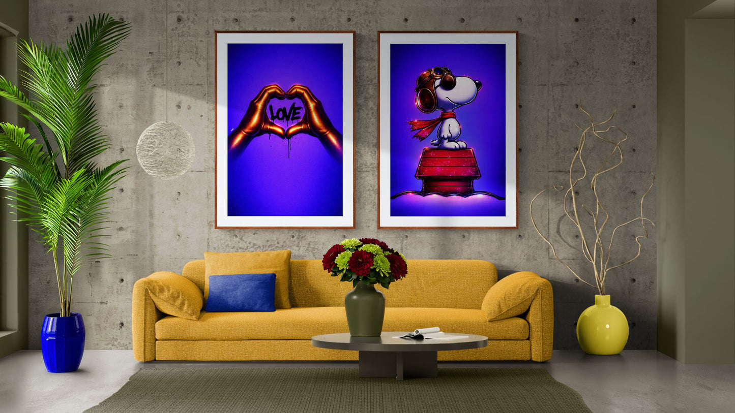 Aviator Dog Pop-Art Matte Paper Poster - Peanuts Flying Ace Style
