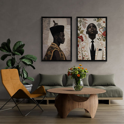 Black Man Afrocentric Framed Poster Quilt-Inspired Wood Frame