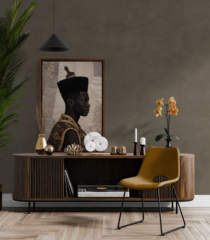 Black Man Afrocentric Framed Poster Quilt-Inspired Wood Frame