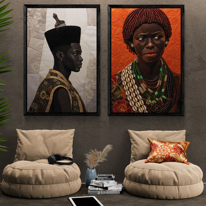Black Man Afrocentric Framed Poster Quilt-Inspired Wood Frame