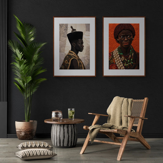 Poster op mat papier met afro-quiltmotief van een zwarte man — Bisa Butler-stijl