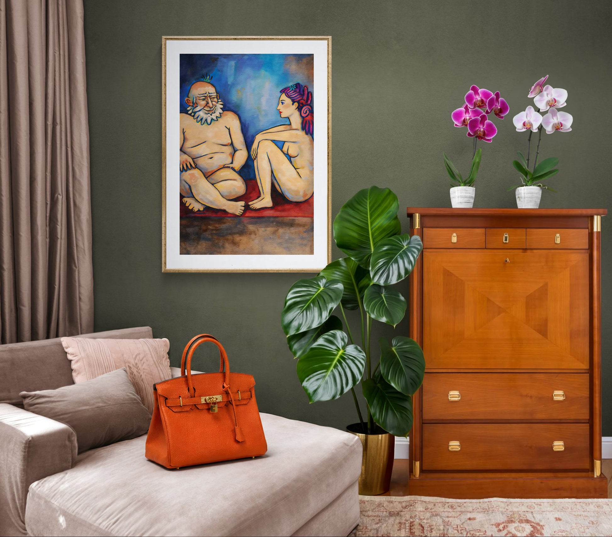 Blue Conversation Museum-Quality Painterly-Modern Matte Paper Poster