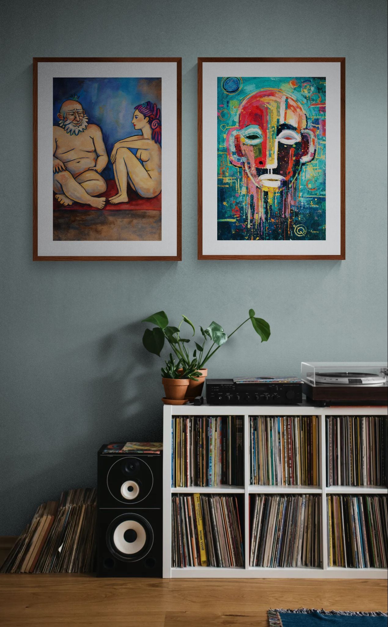 Blue Conversation Museum-Quality Painterly-Modern Matte Paper Poster