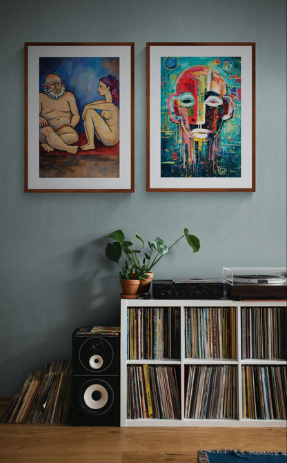 Blue Conversation Museum-Quality Painterly-Modern Matte Paper Poster