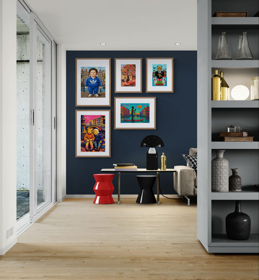 Blue Tracksuit Monument Matte Paper Poster - Botero Style