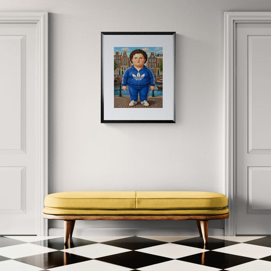 Blue Tracksuit Monument Matte Paper Poster - Botero Style