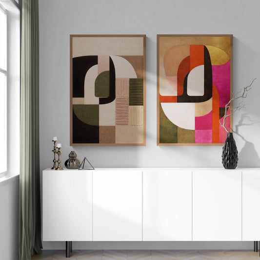 Blush & Stone Earth-Tone Matte Paper Poster - Mid-Century Modern