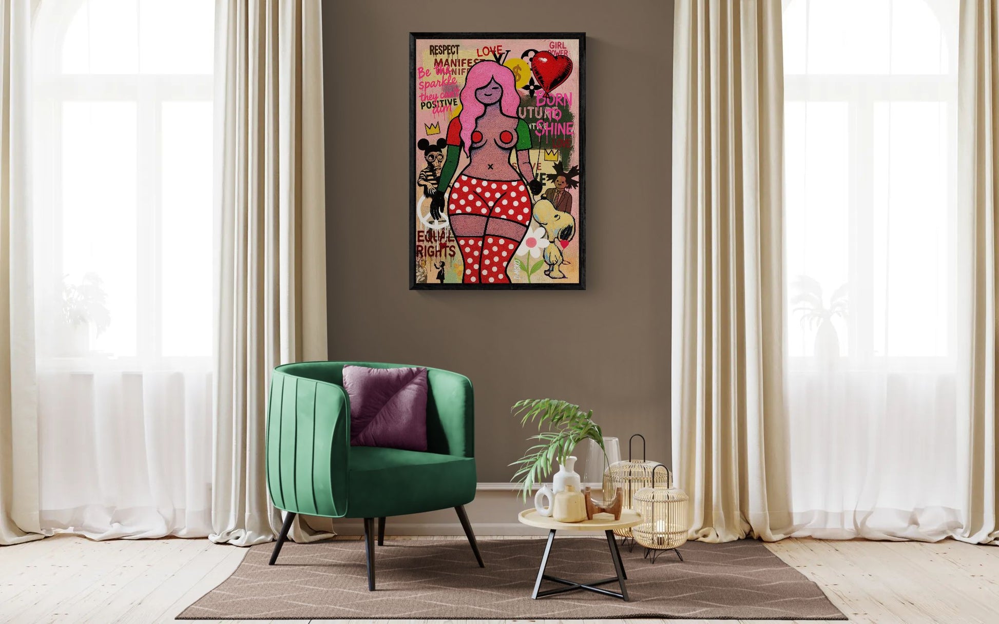Born to Shine Framed Canvas Pop-Art Dark-Wood - Banksy Style