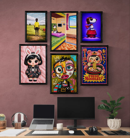 Bunny Bloom Kawaii Quilted-Style Framed Canvas