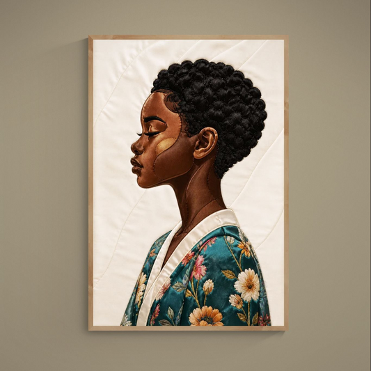 Calm Bloom gequilte-stijl matte poster in Bisa Butler-stijl