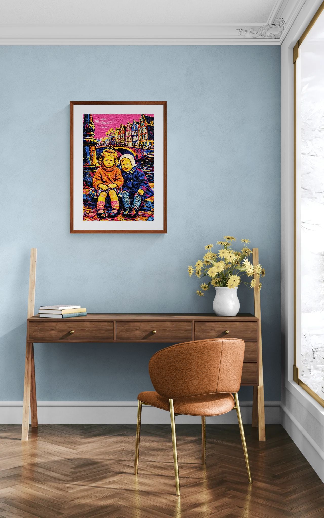 Canal-Side Companions, Amsterdam Pop-Art Matte Paper Poster