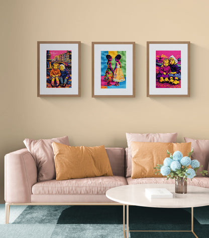 Canal-Side Companions, Amsterdam Pop-Art Matte Paper Poster