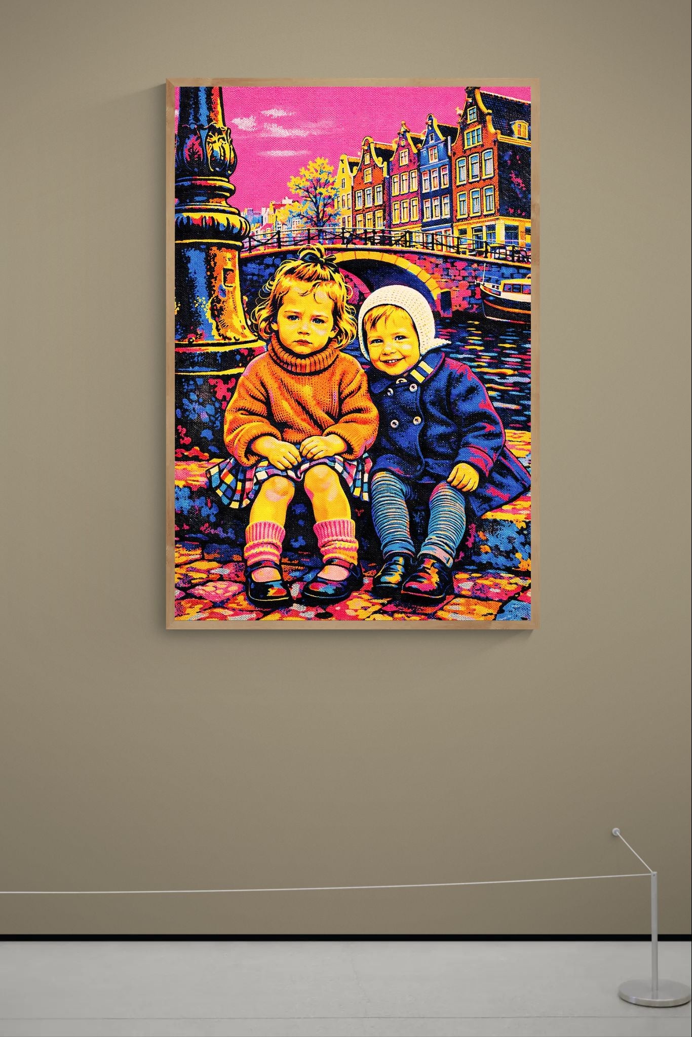 Canal-Side Companions, Amsterdam Pop-Art Matte Paper Poster