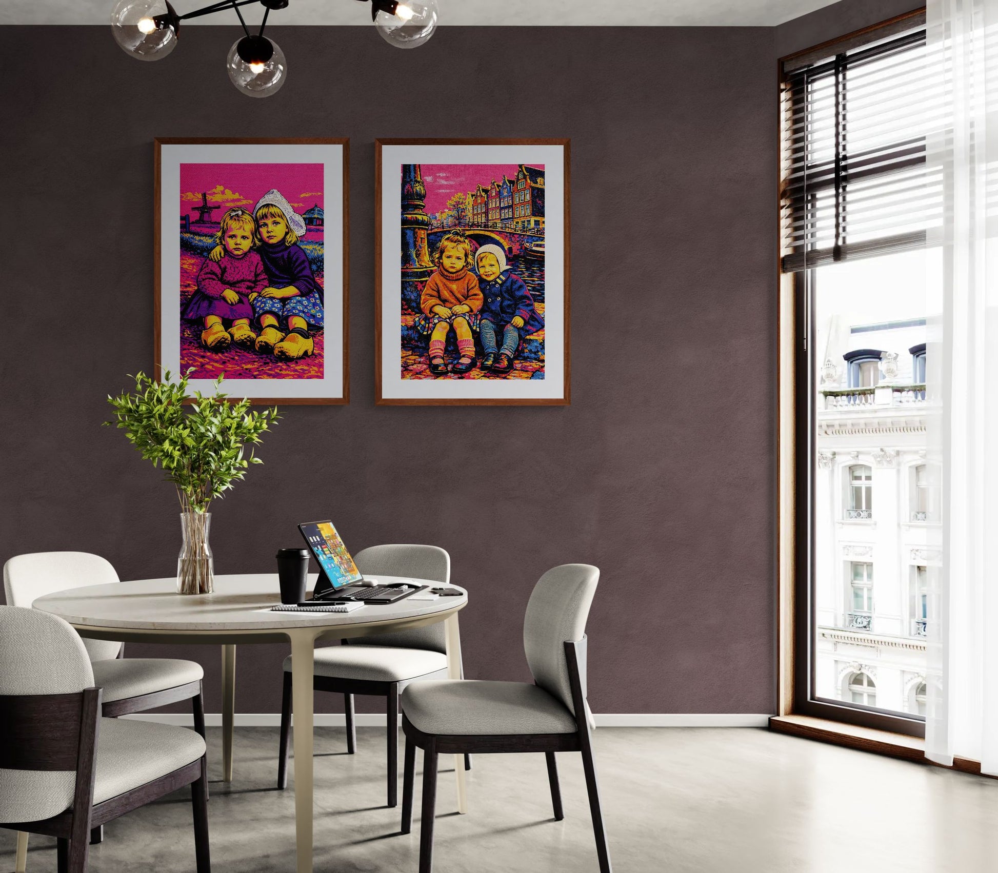 Canal-Side Companions, Amsterdam Pop-Art Matte Paper Poster