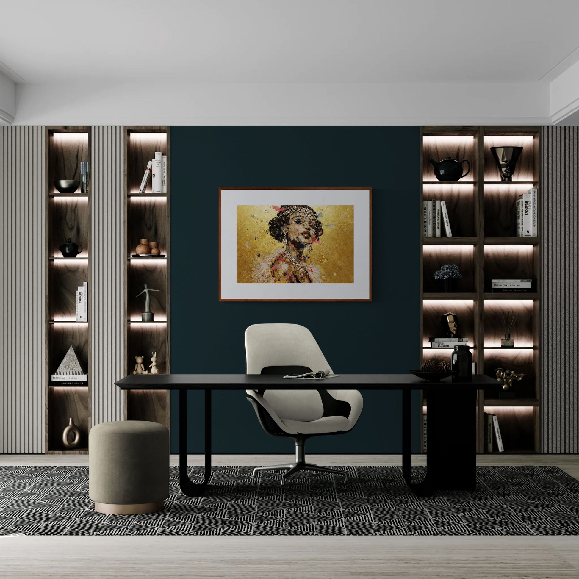 Art Deco Poster: Glamour Portrait in Champagne Glow on Matte Paper
