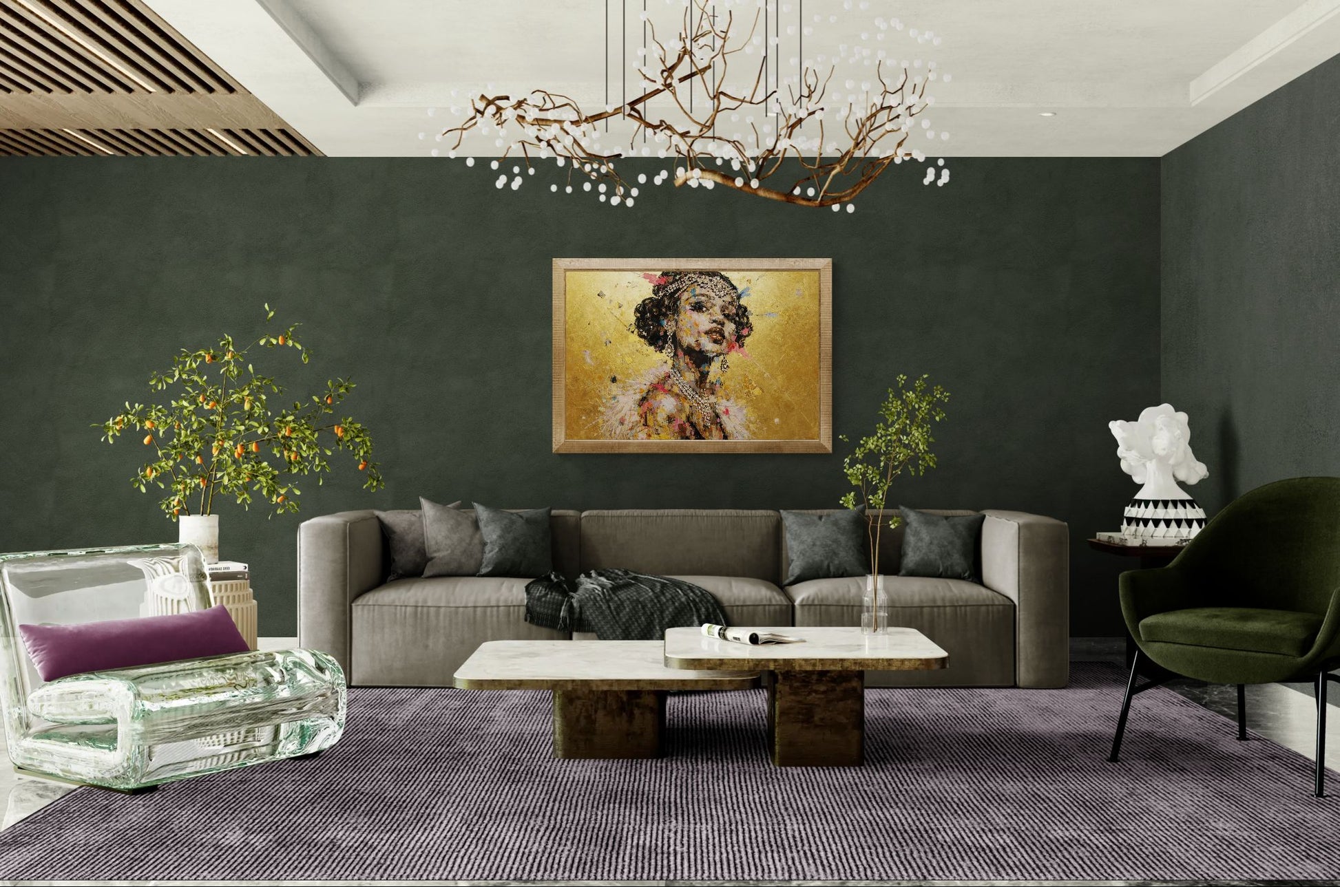 Art Deco Poster: Glamour Portrait in Champagne Glow on Matte Paper