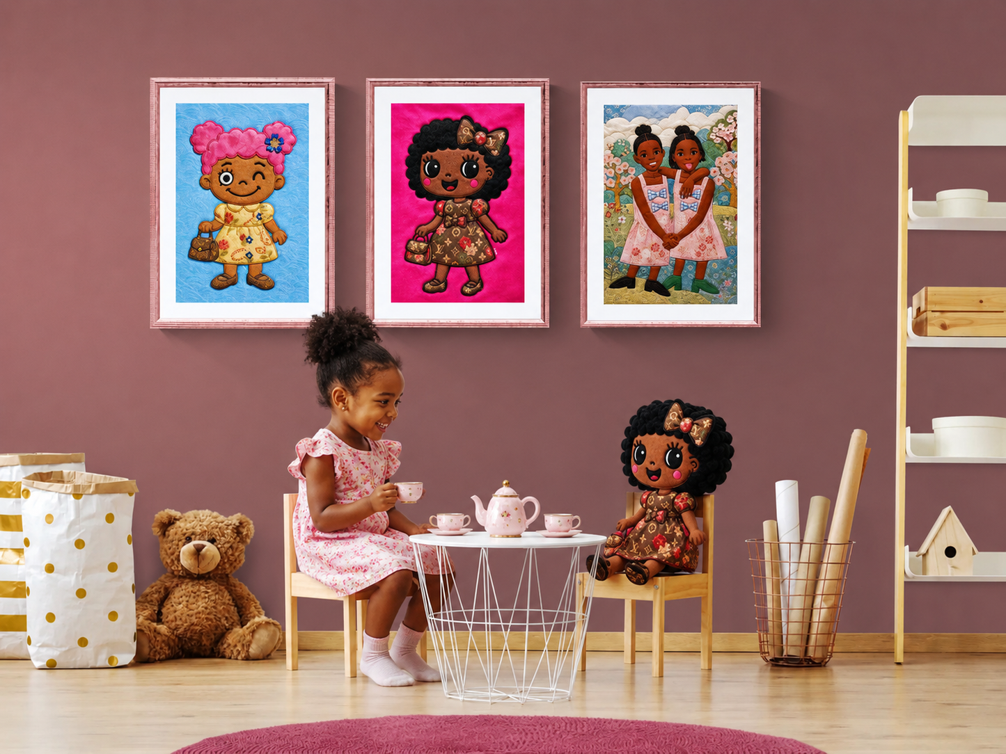 Afro Bow Girl Quilted-Style Museum Quality Matte Paper Poster