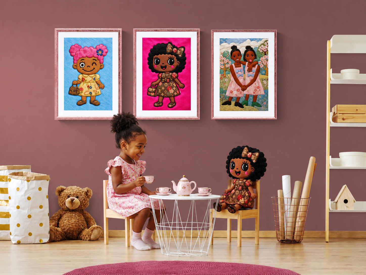 Afro Bow Girl Quilted-Style Museum Quality Matte Paper Poster