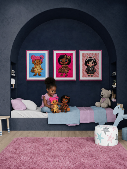 Pink Pigtails Museum-Quality Quilted-Style Matte Paper Poster