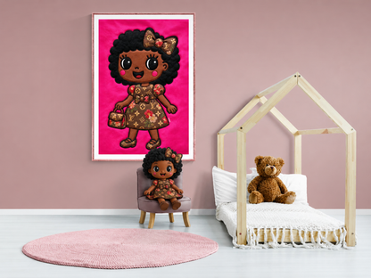 Afro Bow Girl Quilted-Style Museum Quality Matte Paper Poster