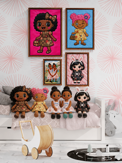 Bunny Bloom Kawaii Quilted-Style Framed Canvas