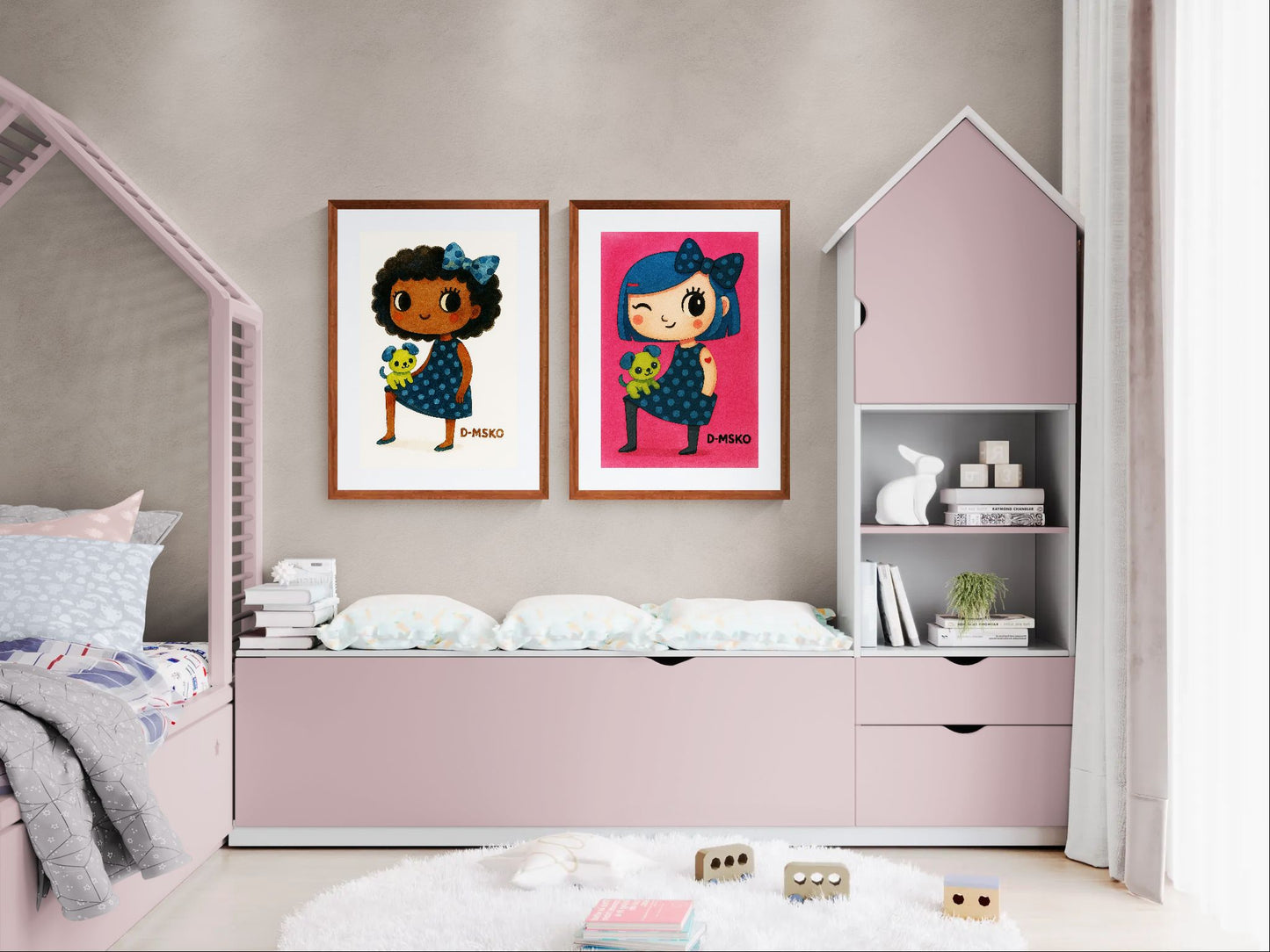 Cheerful Girl Kawaii-Inspired Matte Paper Poster - Storybook Style