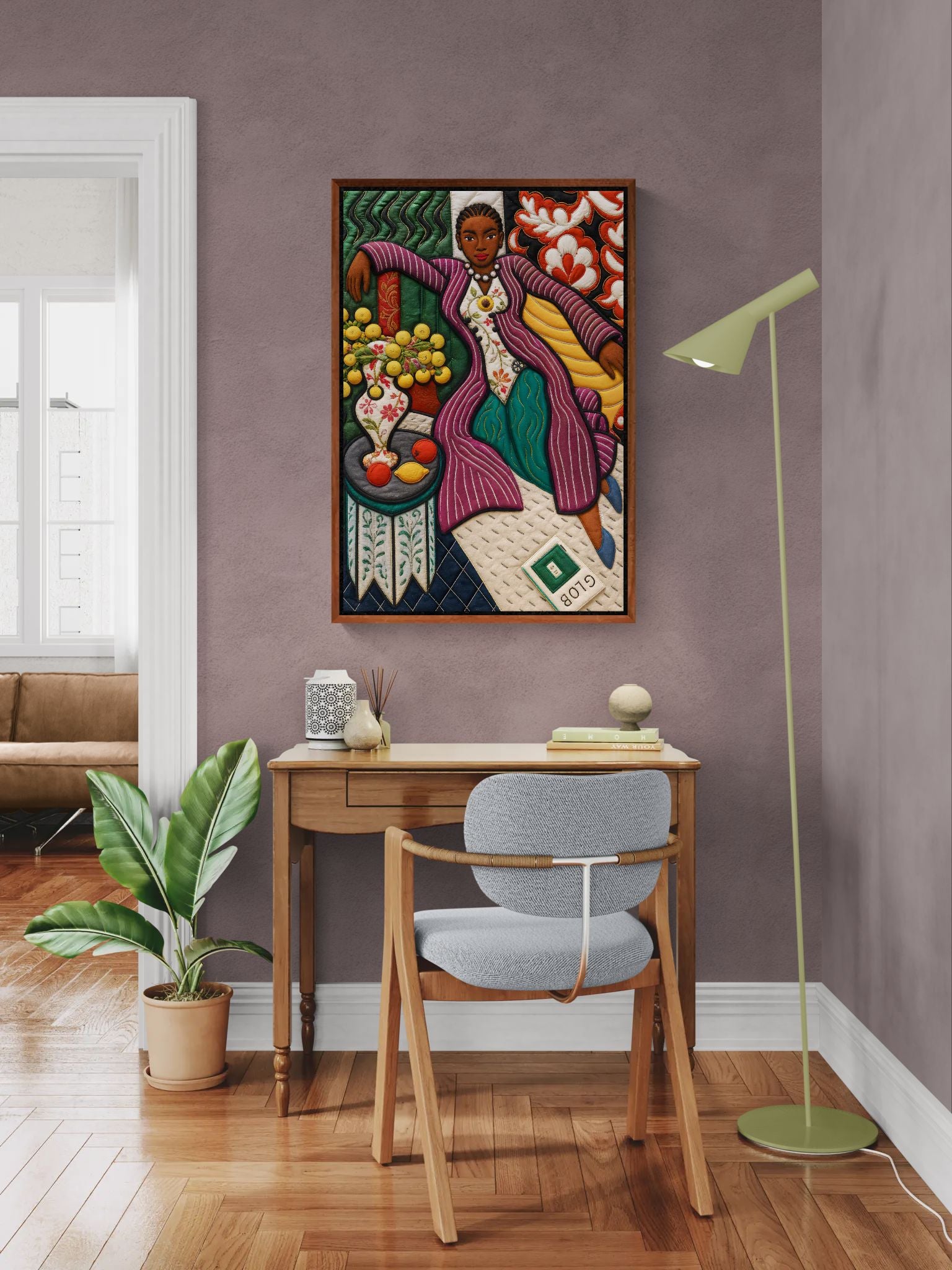 Citrus Lounge Framed Canvas Afrocentric Quilt-Inspired Portrait