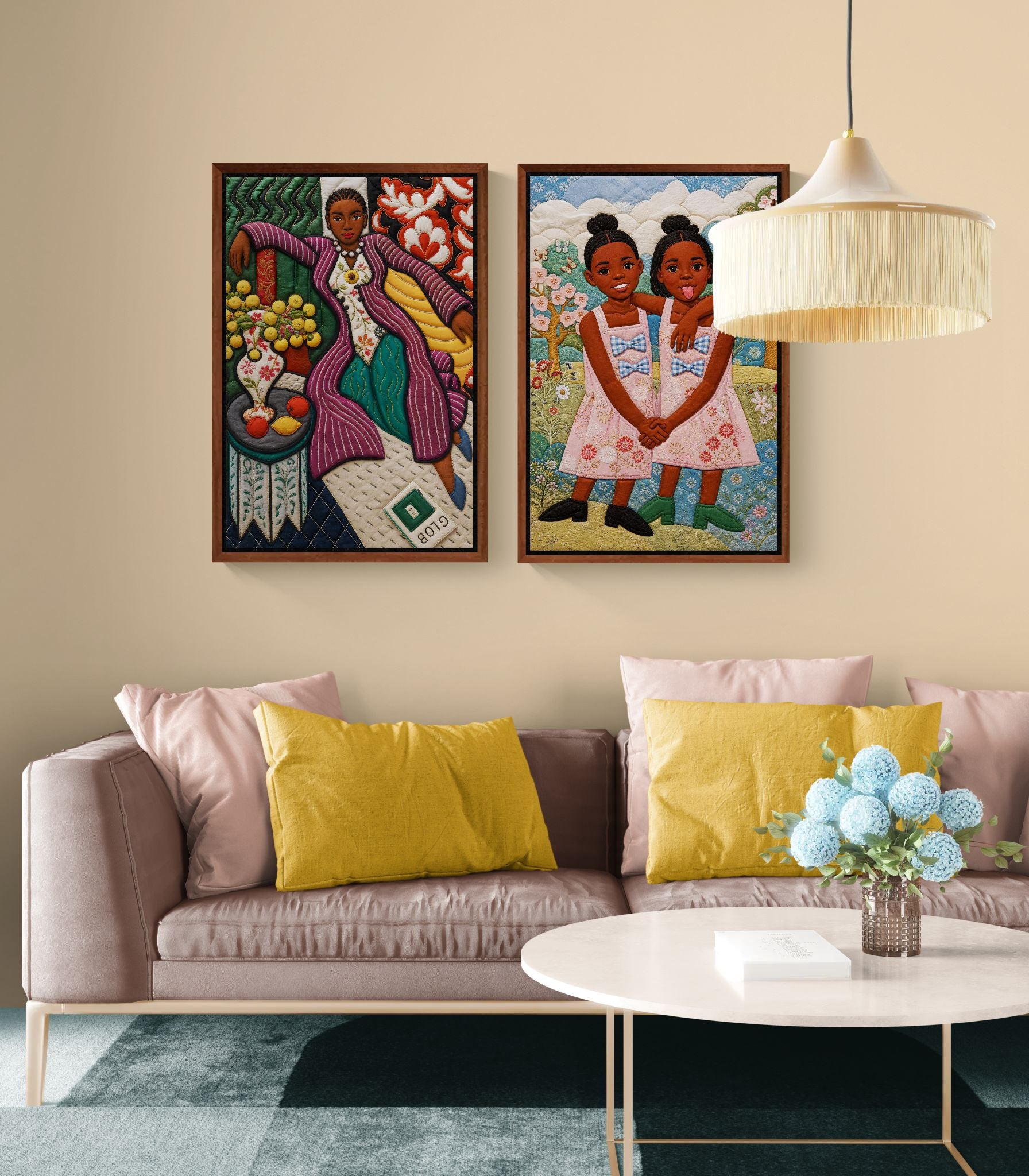 Citrus Lounge Framed Canvas Afrocentric Quilt-Inspired Portrait