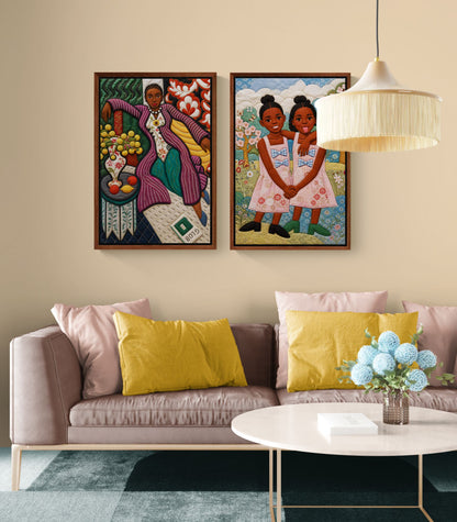 Citrus Lounge Framed Canvas Afrocentric Quilt-Inspired Portrait