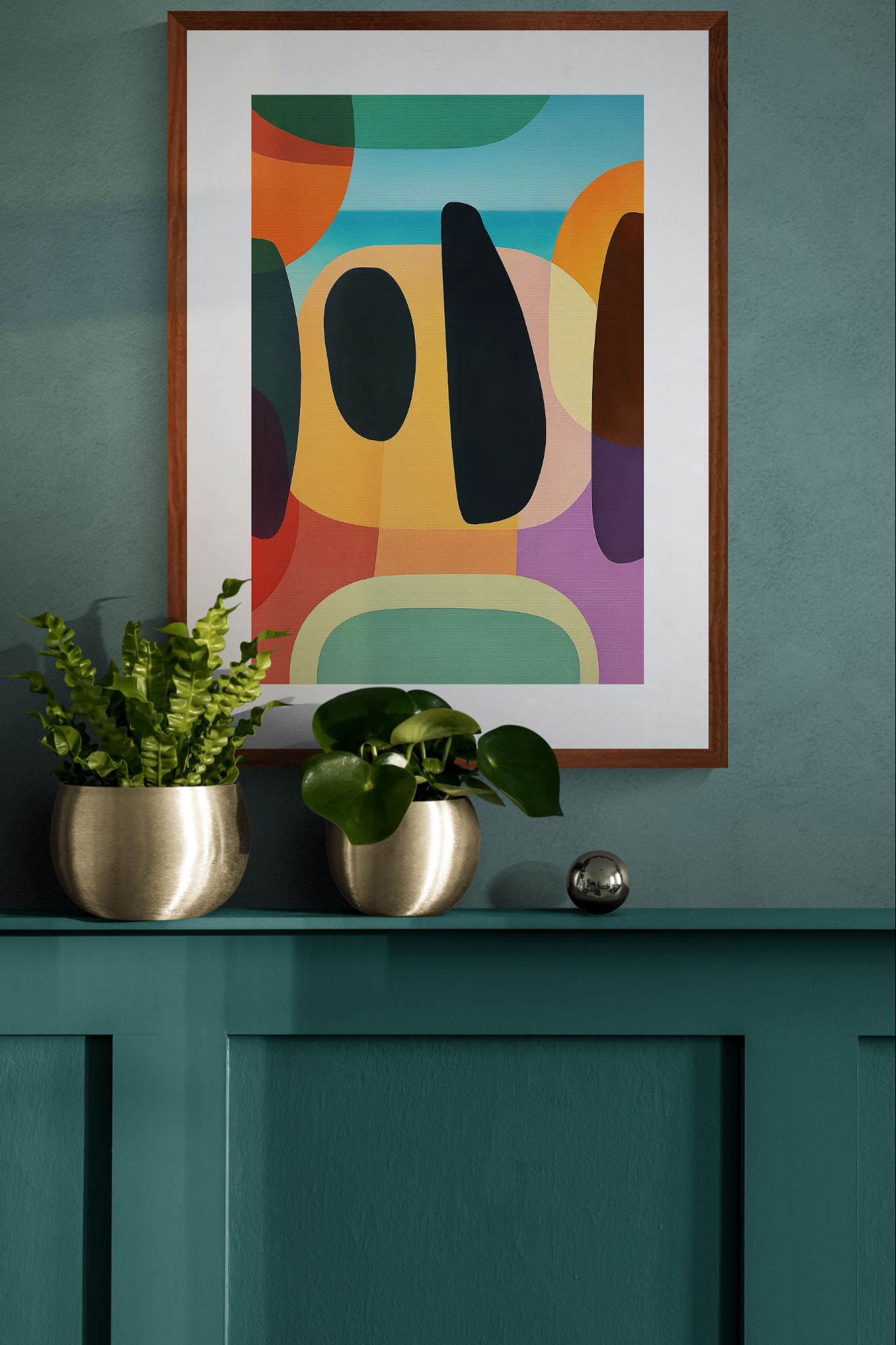 Coastal Shapes Color-Block Matte Paper Poster - Mid-Century Style